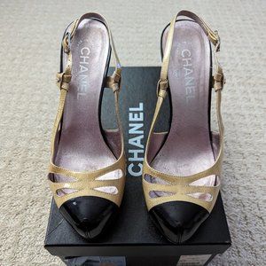 Chanel Cut-Out Patent Leather Slingback Heels